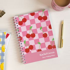 Cherry Diary and Notebook on table with Cherry mug.