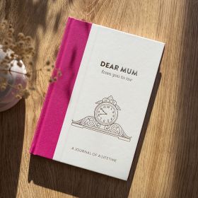 Book cover on wooden desk surrounded by harsh shadows and a vase filled with dried flowers.