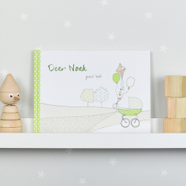 Personalised New Baby Green hardback guest book cover Lifestyle by FROM YOU TO ME