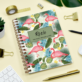 Personalised Flamingo Combined Diary & Notebook Cream  by FROM YOU TO ME