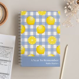 Personalised Lemon Diary and Planner on desk.